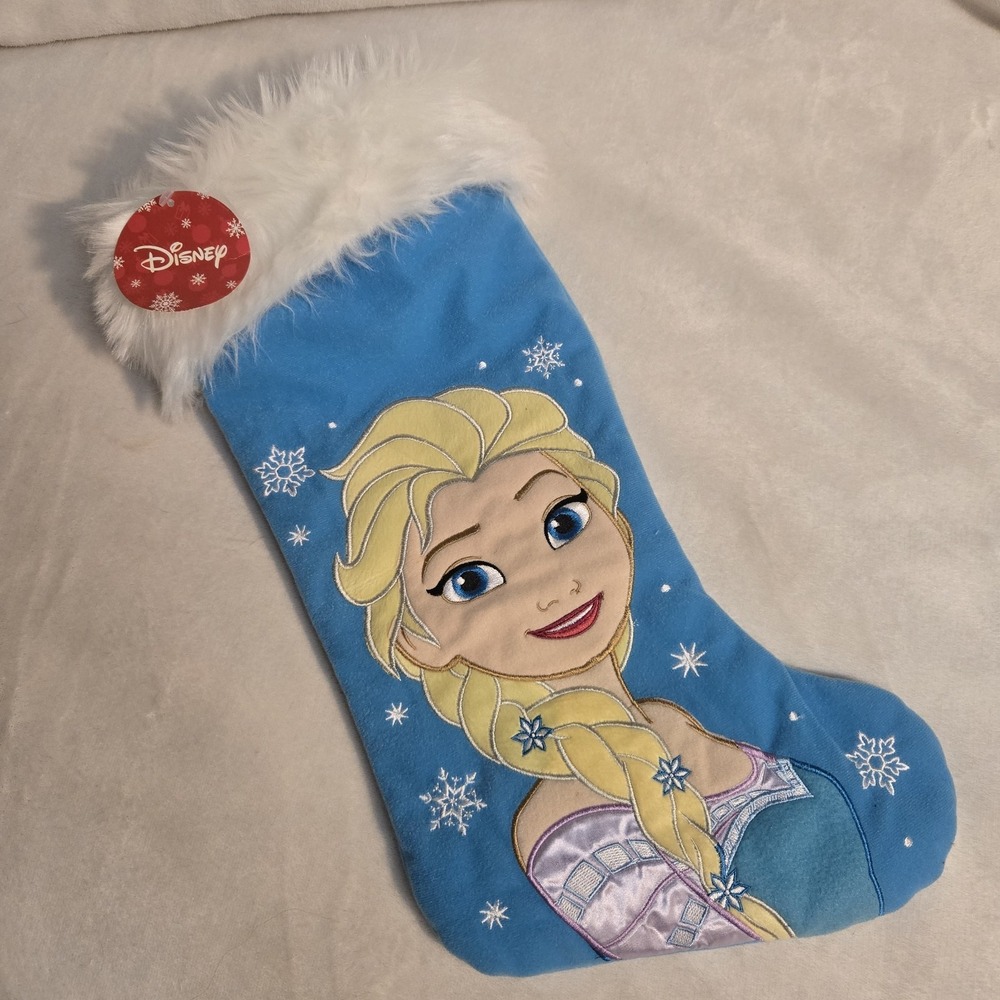Disney Frozen Elsa Christmas Stocking 18" Blue Plush Faux Fur Prima Creations